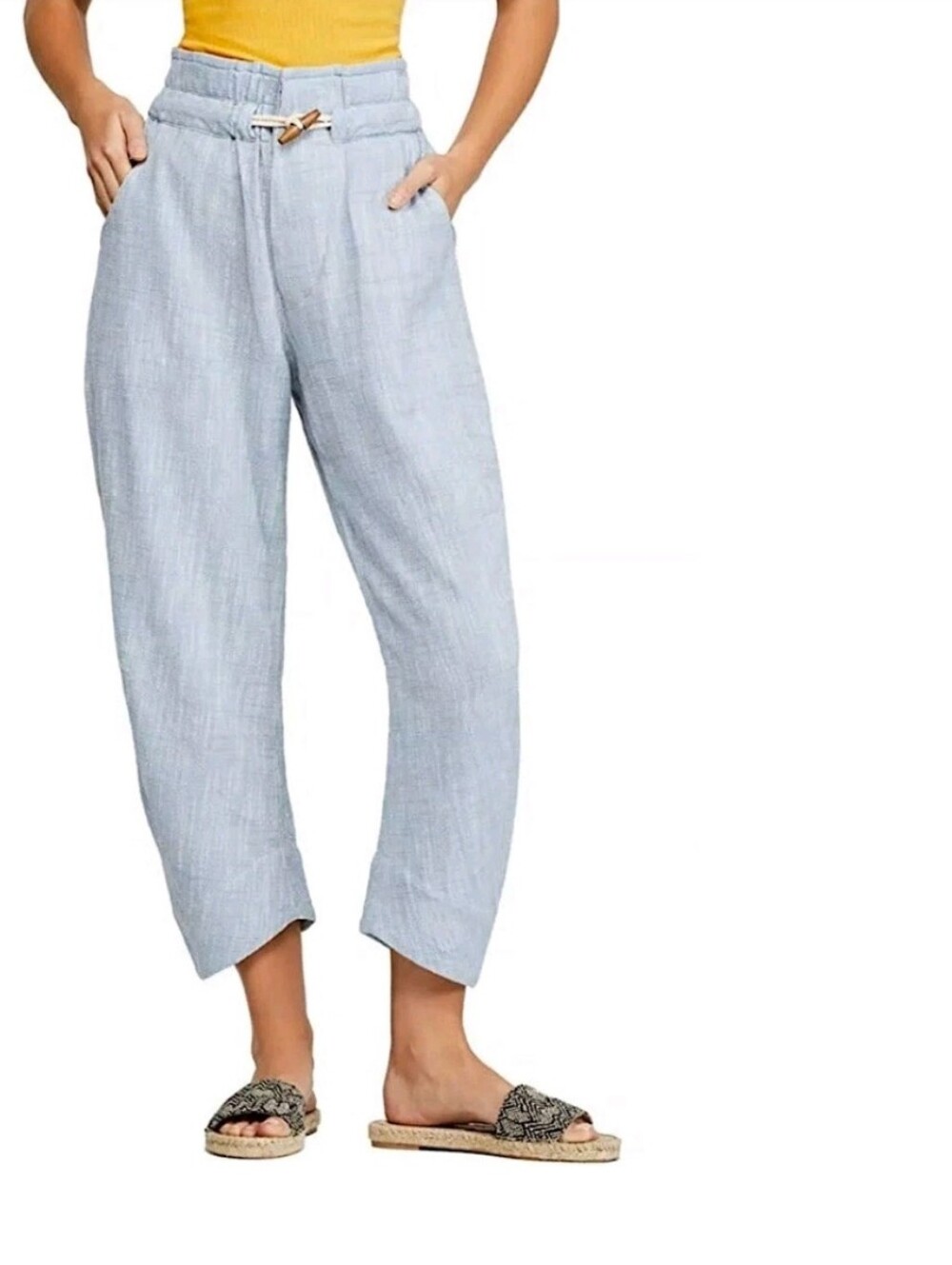 Free People Chambray Cropped Paperbag Waist Pants